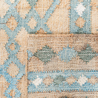 SAFAVIEH Kilim Collection Area Rug - 5' x 8', Natural & Blue, Flat Weave Jute Design, Ideal for High Traffic Areas in Living Room, Bedroom (KLM759M)