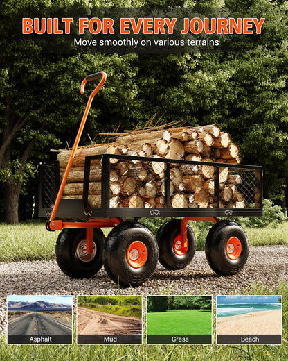 Garvee Steel Garden Cart, 900 LBS Capacity Utility Outdoor Wagon, Heavy Duty Mesh Garden Metal Wagon with Removable Sides and 10" Tires for Yard, Lawn, Garden