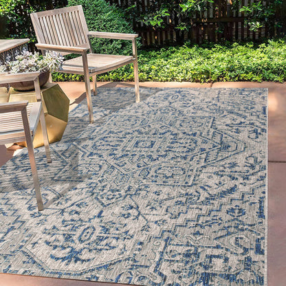 JONATHAN Y Boho Medallion Indoor Outdoor Area Rug 8X10 Navy/Gray, Estrella Textured Weave for Backyard, Patio, Porch, Easy-Cleaning, High Traffic, Pet-Friendly, Non-Shedding (SMB105B-8)