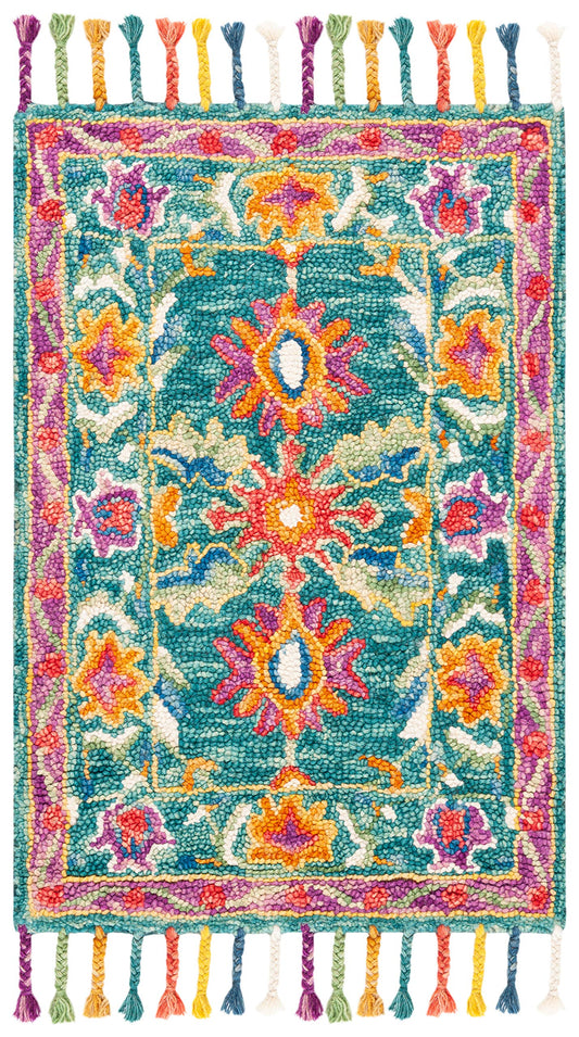 SAFAVIEH Aspen Collection Accent Rug - 2' x 3', Turquoise & Purple, Handmade Boho Braided Tassel Wool, Ideal for High Traffic Areas in Entryway, Living Room, Bedroom (APN113K)