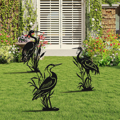 YATEASLU Cranes for Garden,Exquisite Metal Yard Decor Trio: Lifelike Heron Statues Outdoor for Patio & Lawn, Premium Metal Yard Art Gift Set
