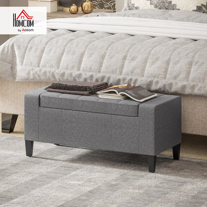 HOMCOM Storage Ottoman, Linen Upholstered Storage Bench with Lift Top and Button Tufted for Living Room, Gray
