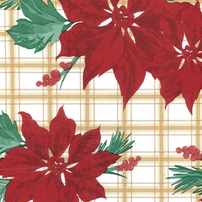 Covers For The Home Deluxe Elastic Edged Flannel Backed Vinyl Fitted Table Cover - Christmas Flower Pattern - Round Oblong Oval - Fits Tables up to 48" W x 68" L
