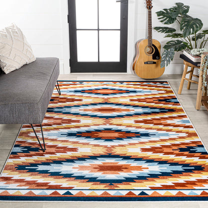 JONATHAN Y Diamond Kilim Yellow/Red/Blue Indoor Area Rug 4X6 ft, Konya Geometric for Living Room, Bedroom, Kitchen, Office, Easy-Cleaning, High Traffic, Pet-Friendly, Non-Shedding SWC101A-4