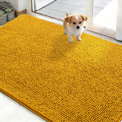 OLANLY Dog Door Mat for Muddy Paws 50x30, Absorbs Moisture and Dirt, Absorbent Non-Slip Washable Doormat, Quick Dry Chenille Mud Mat, Entry Indoor Entryway Carpet for Inside Floor, Golden Yellow
