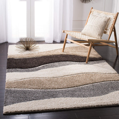 SAFAVIEH Florida Shag Collection Area Rug - 5'3" x 7'6", Ivory & Grey, Abstract Design, Non-Shedding & Easy Care, 1.2-inch Thick Ideal for High Traffic Areas in Living Room, Bedroom (SG475-1180)