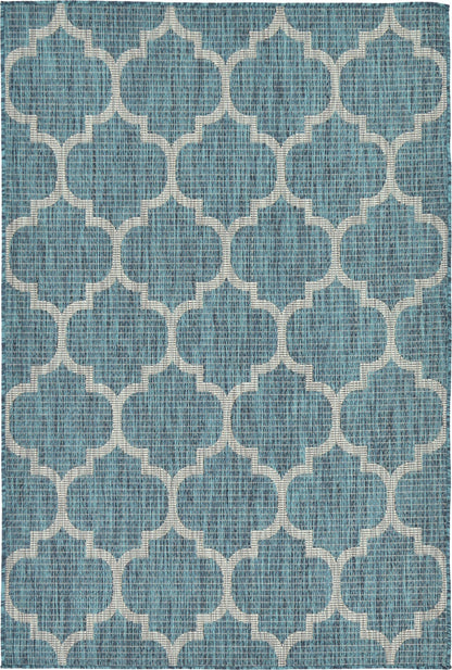Unique Loom Outdoor Trellis Collection Area Rug (4' 1" x 6' 1" Rectangle, Teal/ Gray)