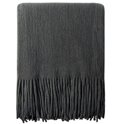 NTBAY Acrylic Knitted Throw Blanket, Lightweight and Soft Cozy Decorative Woven Blanket with Tassels for Travel, Couch, Bed, Sofa, 51x67 Inches, Grey Striped