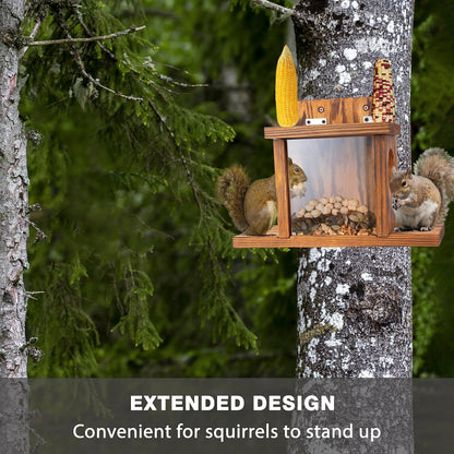 MIXUMON Wood Squirrel Feeder, Squirrel Feeders for Outside Winter, Wooden Chipmunk Feeder for Corn, Peanuts, Durable Box Easy to Fill with Removable Front Panel (Style 1)