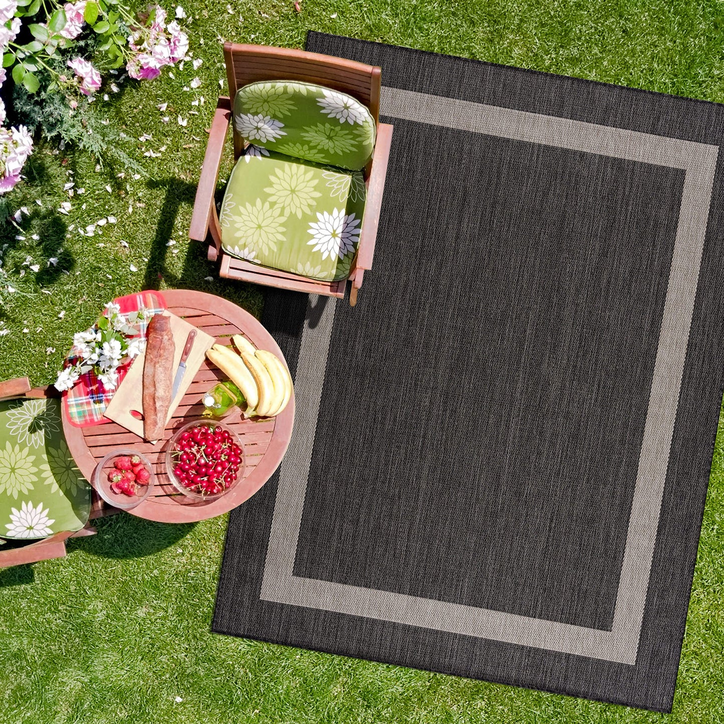 CAMILSON Outdoor Rug 9x12, Large Modern Outside Rugs for Patios Porches Waterproof Durable Washable Non-Shedding, Easy-to-Clean Indoor Outdoor Area Carpet (9 x 12, Bordered - Dark Gray/Light Gray)