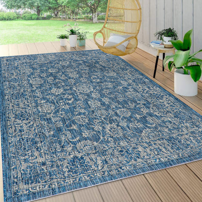 JONATHAN Y Weave Floral Indoor Outdoor Area Rug 8X10 Navy/Gray, Tela Bohemian Textured for Backyard, Patio, Porch, Easy-Cleaning, High Traffic, Pet-Friendly, Non-Shedding (SMB100B-8)