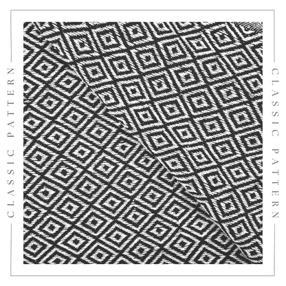 RAJRANG Black Throw Blanket Woven Country Rustic All Weather 100% Cotton Knitted Luxury Sofa Couch Bed Throws Mini Diamond 50 x 60 Inches