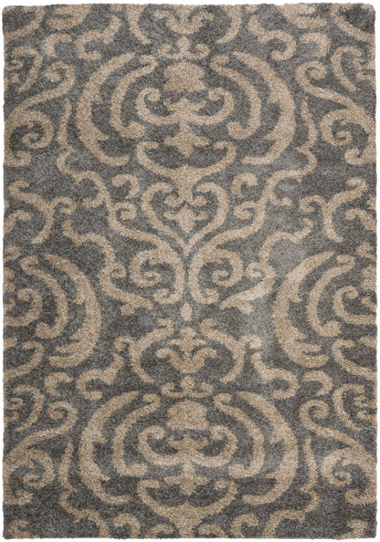 SAFAVIEH Florida Shag Collection Area Rug - 5'3" x 7'6", Grey & Beige, Damask Design, Non-Shedding & Easy Care, 1.2-inch Thick Ideal for High Traffic Areas in Living Room, Bedroom (SG462-8013)