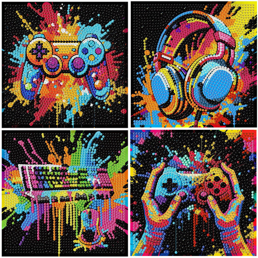 bleihum 4 Pack Diamond Art Painting Kits for Kids, Controller Small Diamond Art for Kids Ages 8-12, Video Game Colorful Gem Art Kits for Teen Boys Home Decor Gift 6X6 inch