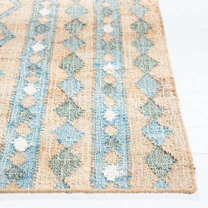 SAFAVIEH Kilim Collection Area Rug - 5' x 8', Natural & Blue, Flat Weave Jute Design, Ideal for High Traffic Areas in Living Room, Bedroom (KLM759M)