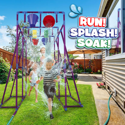 PUDDLE SPLASHERS Outdoor Water Play for Kids, Backyard Waterpark Sprinkler Summer Toy, Fun Outside Play Structure for Kids with Sprinkler, Water Buckets and Splash Wheels, Family Backyard Waterpark