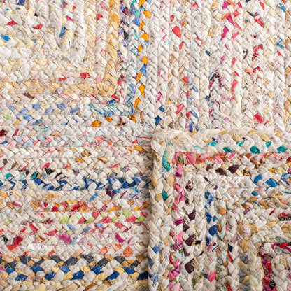 SAFAVIEH Braided Collection Accent Rug - 2' x 3', Ivory & Multi, Handmade Woven Cotton, Boho Reversible Style, Ideal for Living Room, Bedroom, Kitchen (BRD210B)