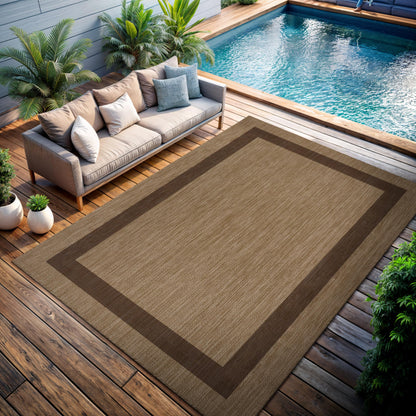 CAMILSON Outdoor Rug 8x10 - Modern Outside Rugs for Patios Porches Waterproof Durable Washable Non-Shedding, Easy-to-Clean Indoor Outdoor Area Carpet (8 x 10, Bordered - Jute)