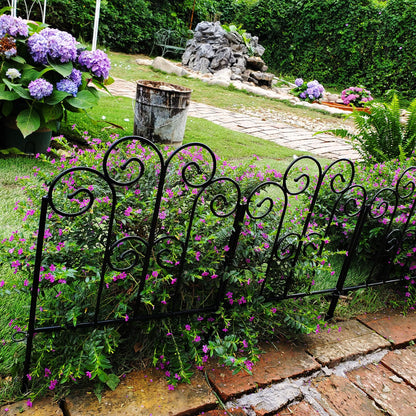 SCENDOR Decorative Iron Garden Fence 12" W x 17" H, Pack of 5 Panels Rust-Resistant Metal Fence Panels for Flower Beds, Vegetable Gardens, and Landscaping - Dog, Cat, Rabbit Designs Available