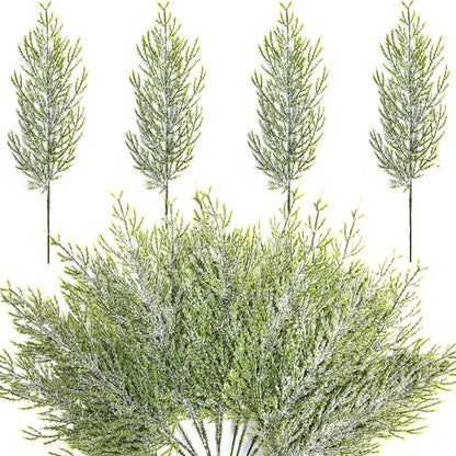 Alpurple 30 Pcs Christmas Snow Frosted Pine Branches- 13.5" Snowy Artificial Pine Needles Branches Twigs- Greenery Ceder Sprigs Pine Picks Stems for Christmas Wreath Home Garden Decoration