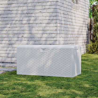 73 Gallon Waterproof Large Resin Deck Box Indoor Outdoor, Lockable Storage Container for Patio Furniture Cushions, Throw Pillows, Garden Tools, and Pool Floats, White