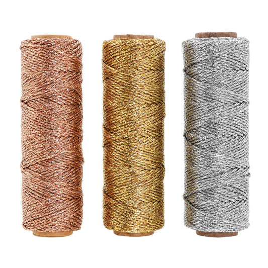 Mandala Crafts Gold Silver Rose Gold String for Gift Wrapping – 55 X 3 Yards 1mm Thin Metallic Bakers Twine for Crafts, Packaging, Party Favors, and DIY Decorations