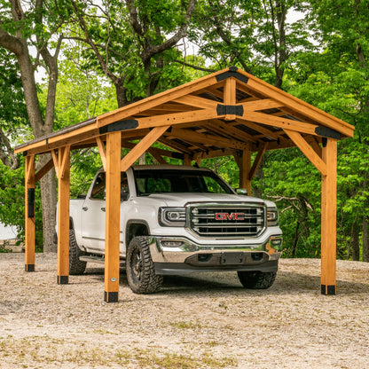 Backyard Discovery Norwood 20 ft. x 12 ft. All Cedar Wooden Carport Pavilion Gazebo with Hard Top Steel Roof