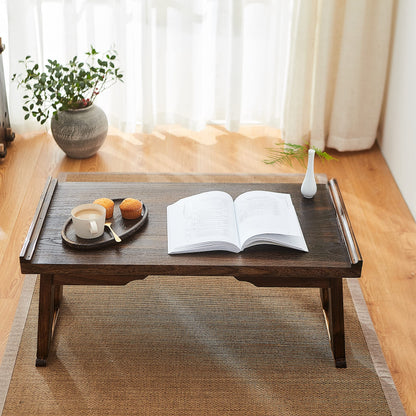 SINOBEST Foldable Wooden Laptop Desk, Breakfast in Bed Serving Tray, Japanese Floor Table for Tea & Coffee, Portable Antique Meditation Altar (23.6”x13.4”x10.6”)