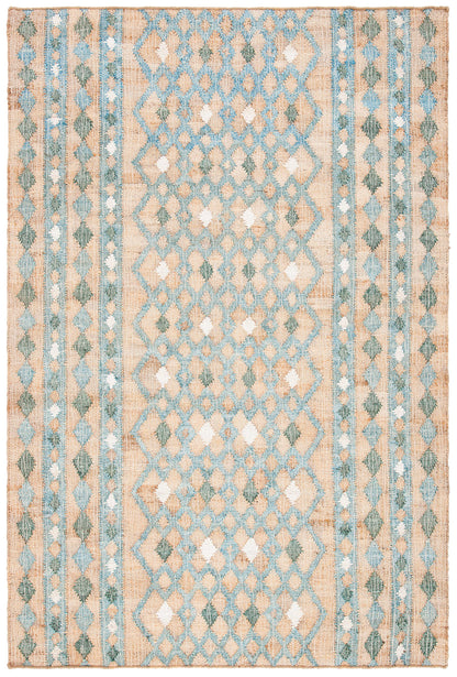 SAFAVIEH Kilim Collection Area Rug - 5' x 8', Natural & Blue, Flat Weave Jute Design, Ideal for High Traffic Areas in Living Room, Bedroom (KLM759M)