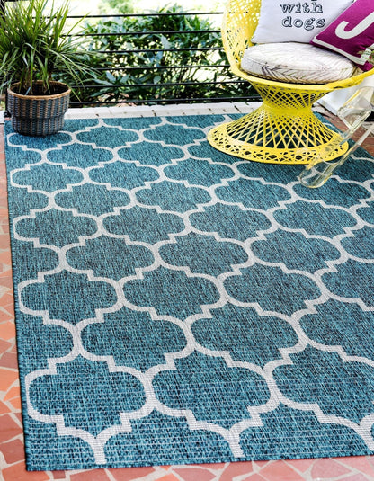 Unique Loom Outdoor Trellis Collection Area Rug (6' 1" x 9' Rectangle, Teal/ Gray)