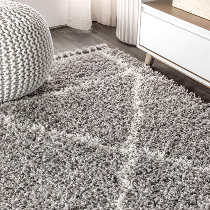 JONATHAN Y Mercer Shag Plush Tassel Gray/Ivory Indoor Area Rug, 3x5, Moroccan Geometric Trellis, Easy-Cleaning for Living Room, Bedroom, Kitchen, Pet Friendly, Non-Shedding (MCR101C-3)