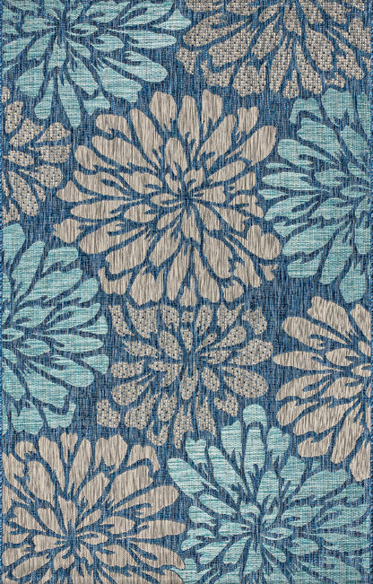 JONATHAN Y Floral Textured Weave Indoor Outdoor Area Rug 4X6 Navy/Aqua, Zinnia Modern for Backyard, Patio, Porch, Easy-Cleaning, High Traffic, Pet-Friendly, Non-Shedding (SMB110C-4)