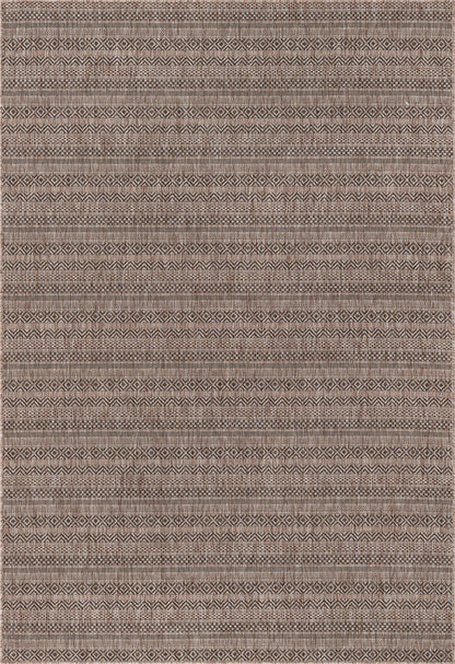 Unique Loom Outdoor Striped Collection Area Rug - Maia (6' 1" x 9' Rectangle, Natural/Black)