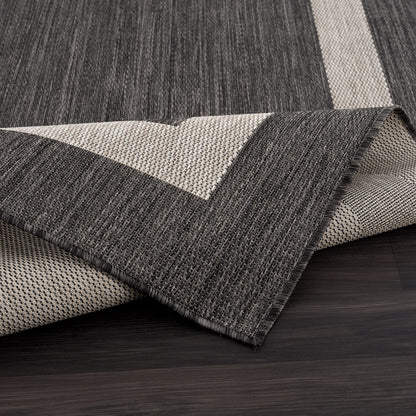 CAMILSON Outdoor Rug 9x12, Large Modern Outside Rugs for Patios Porches Waterproof Durable Washable Non-Shedding, Easy-to-Clean Indoor Outdoor Area Carpet (9 x 12, Bordered - Dark Gray/Light Gray)