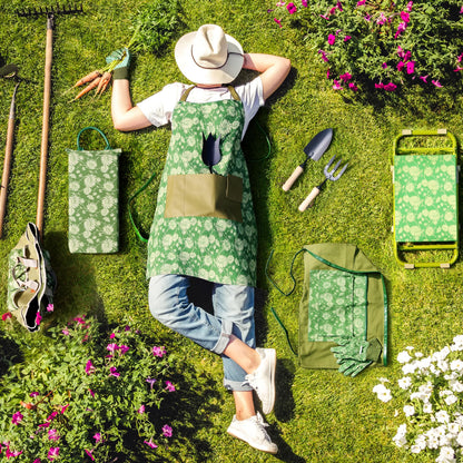 Colwelt Gardening Foam Kneeling Pad Set, Gardening Gifts for Women Gardeners, Elegant Pattern Garden Knee Pad Set, Charming Garden Supplies(Extra Thick Kneeling Mat, Garden Apron with pockets)