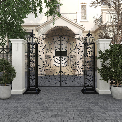 Deco 79 Metal Indoor Outdoor Scrollwork Arched Gate Garden Arbor with Vines and Latch Lock Closure, 70" x 15" x 65", Black