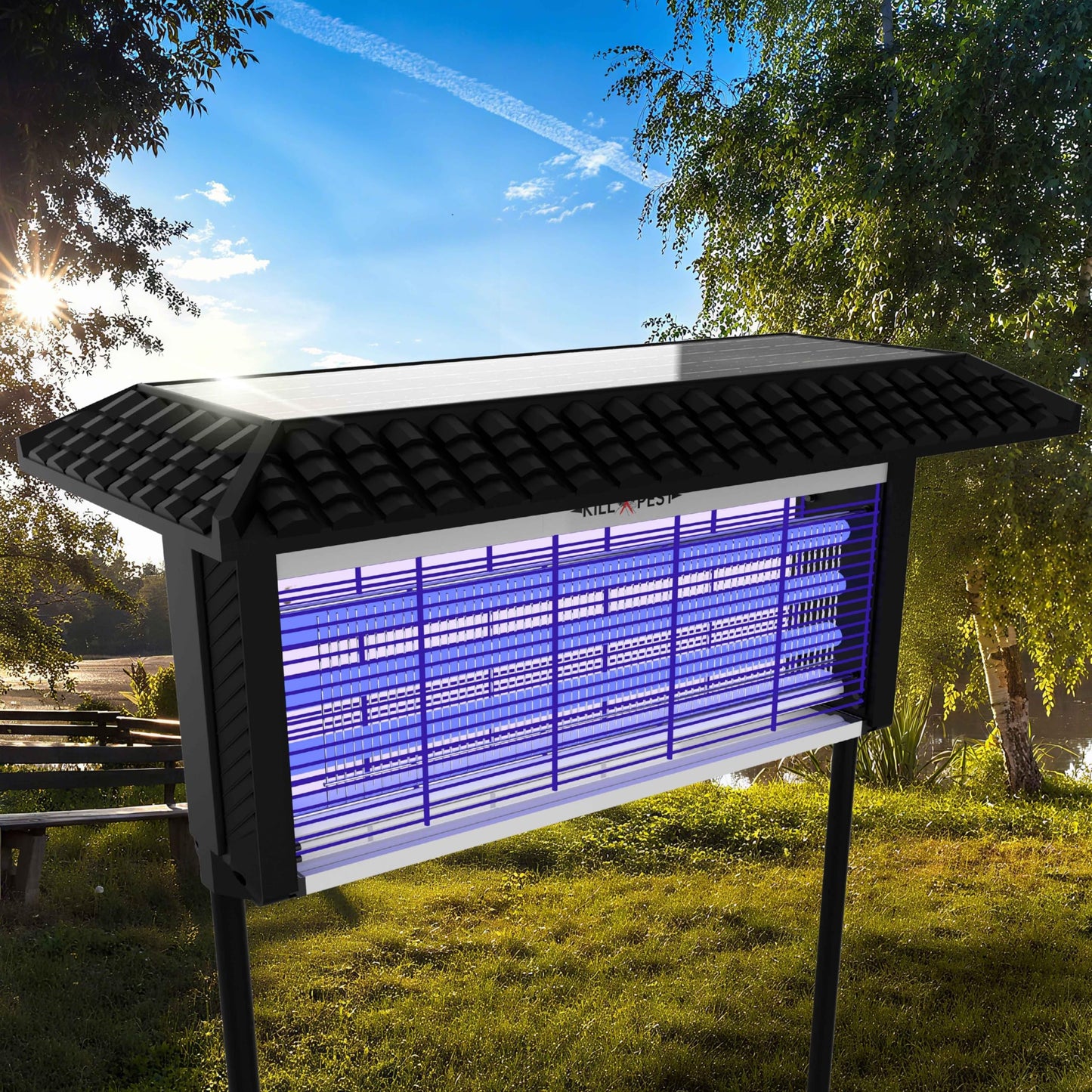 ZETAWALE Solar Bug Zapper Outdoor Mosquitos Zapper Solar Powered Bug Zapper Outdoor Camping Fly Control for 4000 sq.ft Waterproof Fly Killer Solar Mosquito Zapper for Garden Lawn and Back Yard