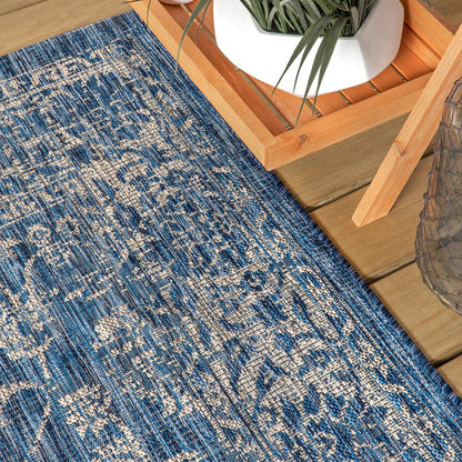 JONATHAN Y Weave Floral Indoor Outdoor Area Rug 8X10 Navy/Gray, Tela Bohemian Textured for Backyard, Patio, Porch, Easy-Cleaning, High Traffic, Pet-Friendly, Non-Shedding (SMB100B-8)