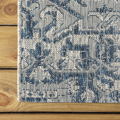 JONATHAN Y Boho Medallion Indoor Outdoor Area Rug 5X8 Navy/Gray, Estrella Textured Weave for Backyard, Patio, Porch, Easy-Cleaning, High Traffic, Pet-Friendly, Non-Shedding (SMB105B-5)