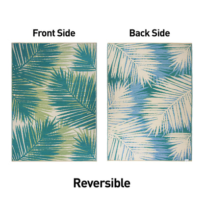 Rugshop Tropical Floral Reversible Crease-Free Waterproof Premium Recycled Plastic Outdoor Rugs for Patio,Backyard,RV,Deck,Picnic,Trailer,Beach,Camping Green 3' x 5'