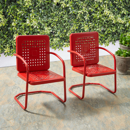 Crosley Furniture Bates 2-Piece Outdoor Chair Set, Retro Metal Patio Chairs for Dining, Porch, Deck, Balcony, Bright Red Gloss