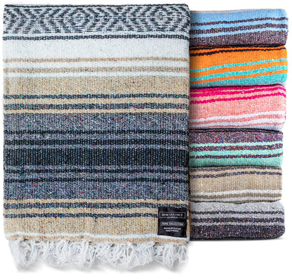 Benevolence LA Authentic Handwoven Mexican Blanket | Yoga Blankets, Outdoor, Picnic, Beach, Camping | Equestrian Saddle | Serape 50x70 inches - Sand, Pack of 1