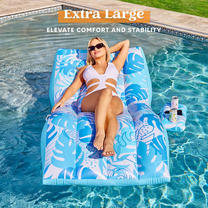 SLOOSH Inflatable Pool Floats Adult - Extreme Comfort Pool Lounge Chair with Detachable Cup Holder, Heavy Duty Lounger Floating Recliner Blow Up Floaties Water Floaty Lake Beach Tanning Float (Blue)