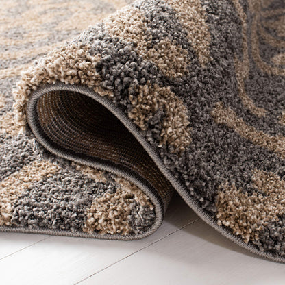 SAFAVIEH Florida Shag Collection Area Rug - 5'3" x 7'6", Grey & Beige, Damask Design, Non-Shedding & Easy Care, 1.2-inch Thick Ideal for High Traffic Areas in Living Room, Bedroom (SG462-8013)