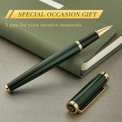 BEILUNER Luxury Rollerball Pen, Stunning Green Lacquer with 24K Gold Trim,Noble and Elegant Designs,Schneider Ink Refill, Best Gift Set for Men & Women, Refillable, Executive Writing, Nice Pens