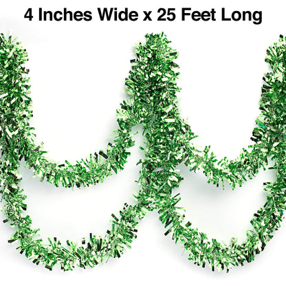 Anderson's Metallic Light Green Tinsel Twist Garland, 25ft Holiday Decoration, Christmas Tree Trim, Parade Float Decor, Party Supplies, Halloween, Graduation, Indoor Outdoor Event Garland