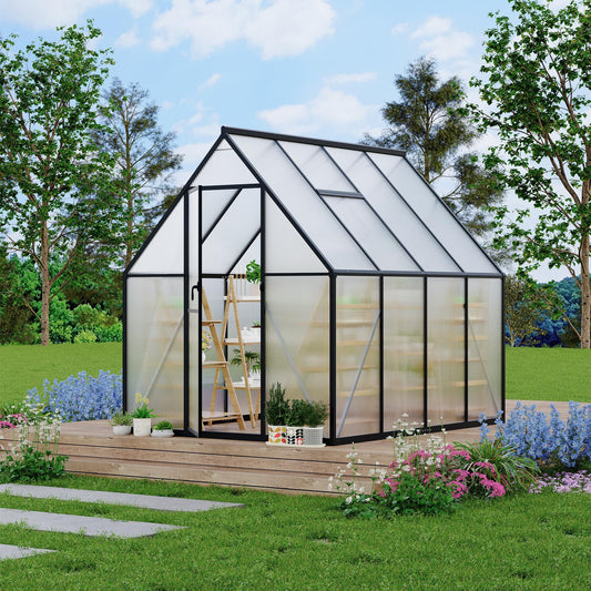 GarveeLife 6'x7' Aluminum-Framed Polycarbonate Greenhouse, Heavy Duty Polycarbonate Greenhouse with Quick Setup Structure and Roof Vent, Large Enhanced Aluminum Green House Kit for Outdoors