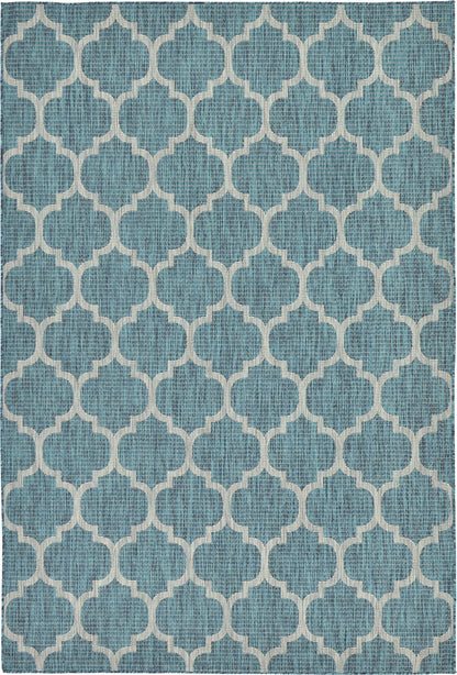 Unique Loom Outdoor Trellis Collection Area Rug (6' 1" x 9' Rectangle, Teal/ Gray)