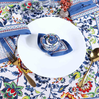 Fingercraft Cloth Napkins, Set of 12 Cotton Linen Blend Printed Dinner Napkins Cloth Mitered Corner Perfect for Parties Dinners Weddings Cocktail Christmas 20x20 Blue Floral