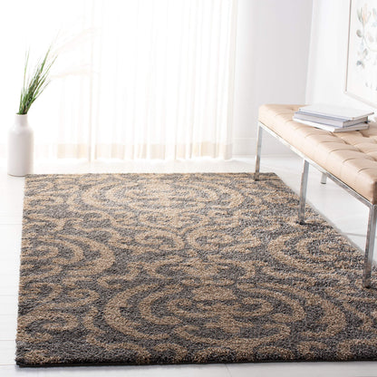 SAFAVIEH Florida Shag Collection Area Rug - 5'3" x 7'6", Grey & Beige, Damask Design, Non-Shedding & Easy Care, 1.2-inch Thick Ideal for High Traffic Areas in Living Room, Bedroom (SG462-8013)